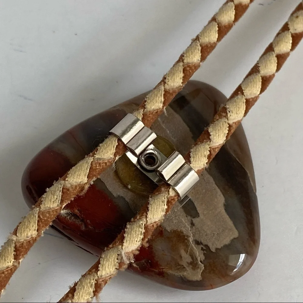 Vintage Agate Bolo Tie Western Southwest Rockabilly Cowboy Brown Red Unisex Mens